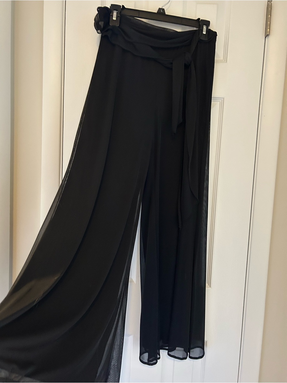 connected apparel Black Wide-Leg Wrap Pants with Tie Waist